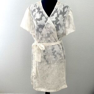 Flutter Sleeve Lace Embellished Off White Robe 0008